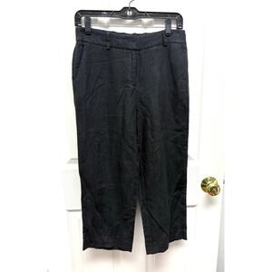 Talbots Charcoal Black Linen Cropped Pants, Stretch Waist, Pockets, Size 2P
